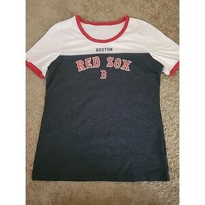 NEW Women Large MLB Boston Red Sox Ringer Tee Round Neck T-Shirt